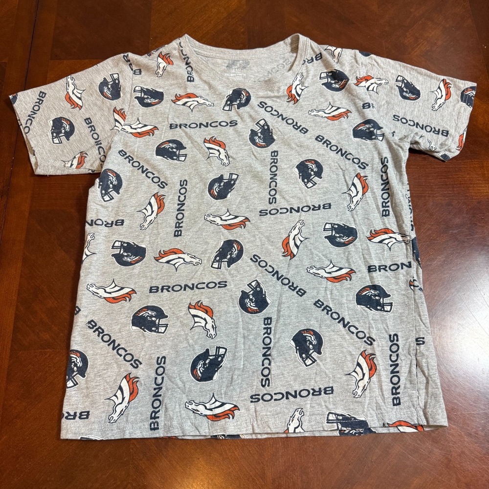 Denver Broncos Shirt Youth XXL Orange Gray Print All Over  NFL Football Boys‎